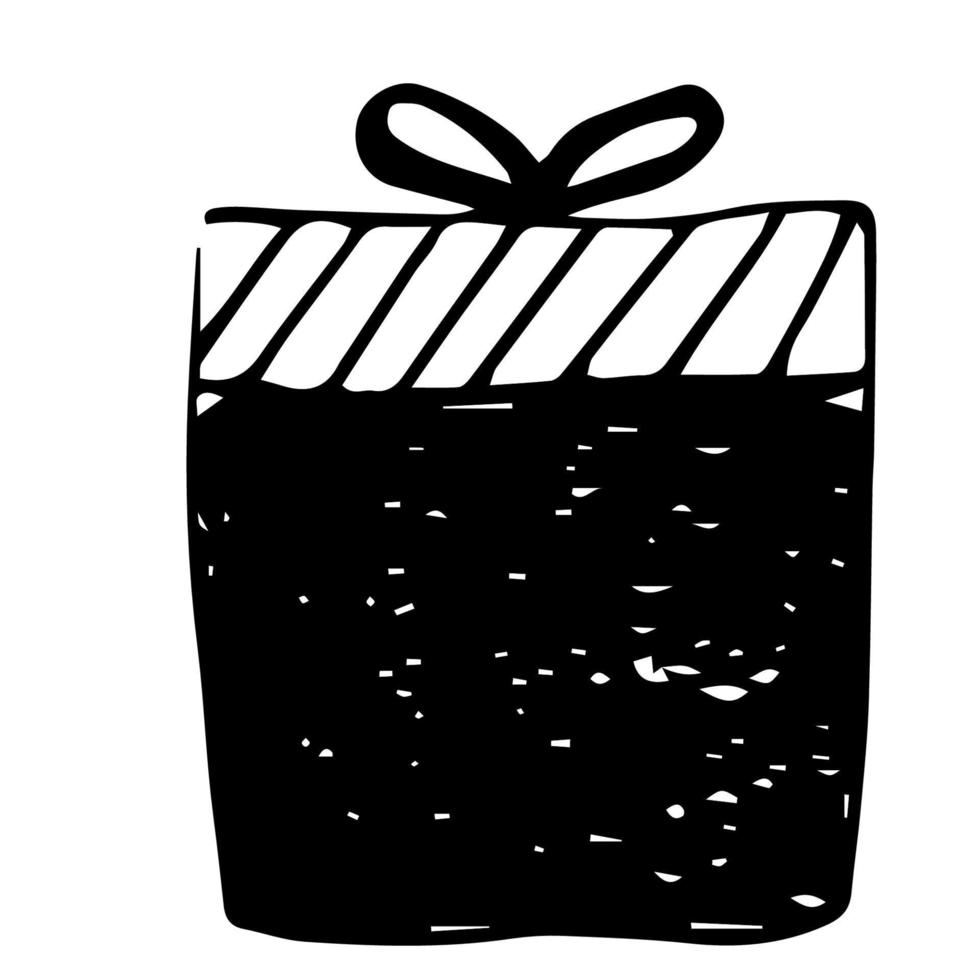 Vector illustration of a packing box with a bow. A gift, a surprise. A hand-drawn doodle. View from above.