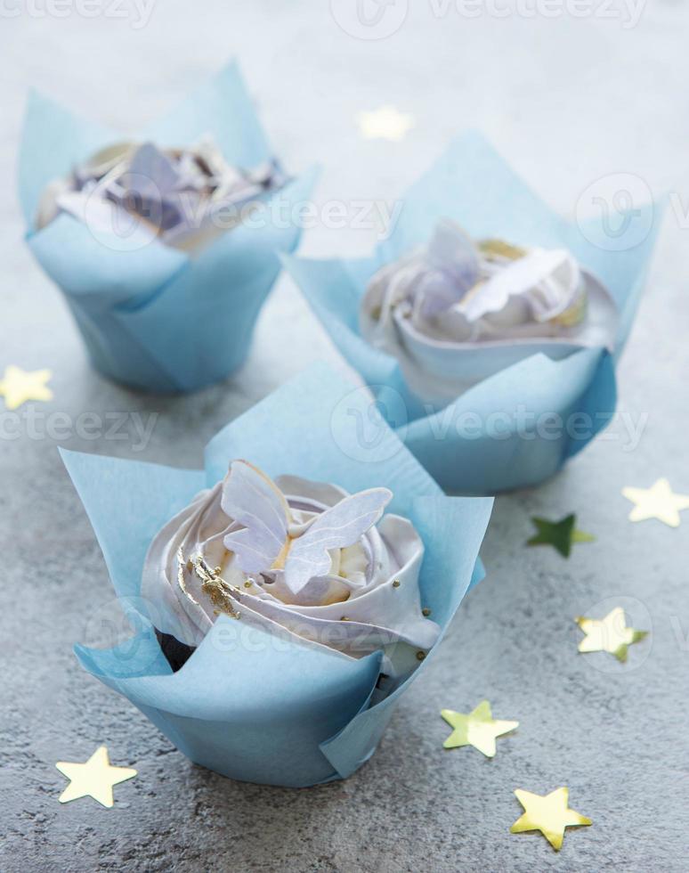 Cupcakes with butterfly decorations photo