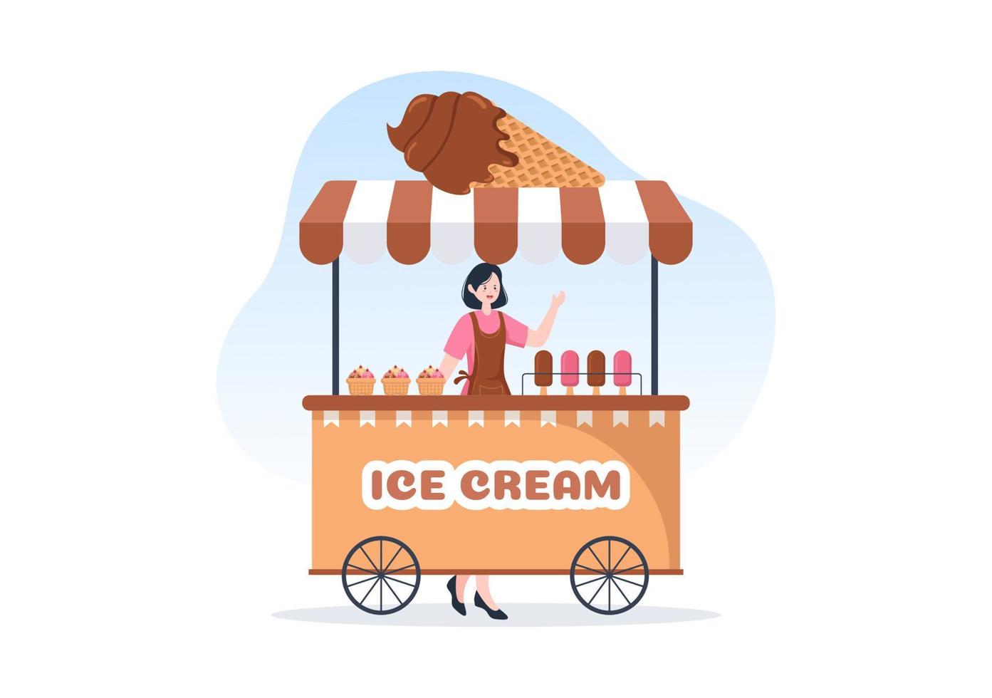 Ice Cream Store Template Hand Drawn Cartoon Flat Illustration with Delicious Dessert and Various Flavors Design vector