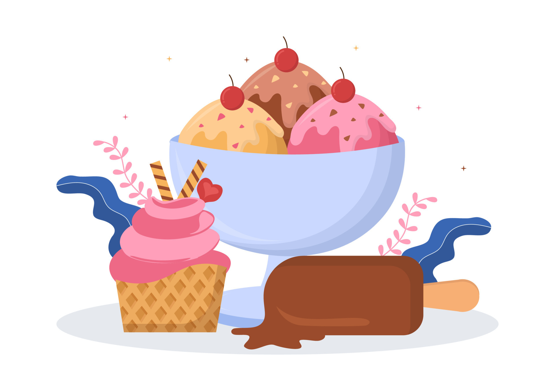 Ice Cream Store Template Hand Drawn Cartoon Flat Illustration with