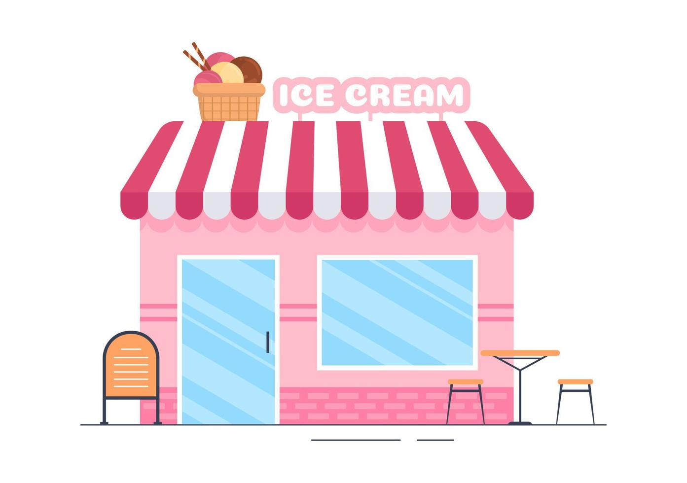 Ice Cream Store Template Hand Drawn Cartoon Flat Illustration with Delicious Dessert and Various Flavors Design vector