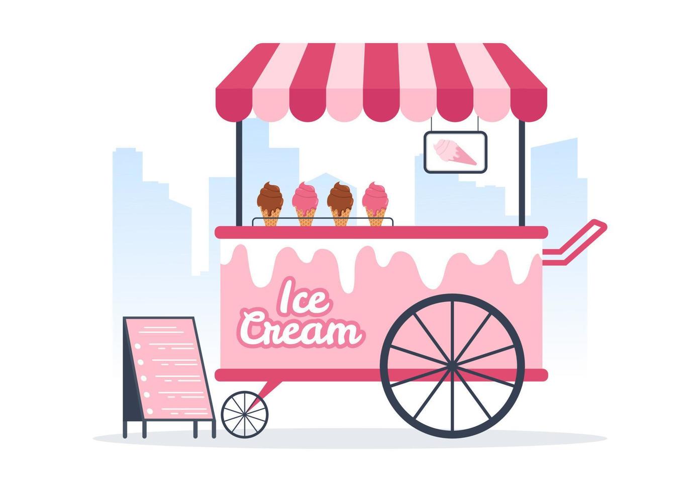 plantilla de heladería dibujada a mano ilustración plana de dibujos animados con delicioso postre y diseño de varios sabores vector