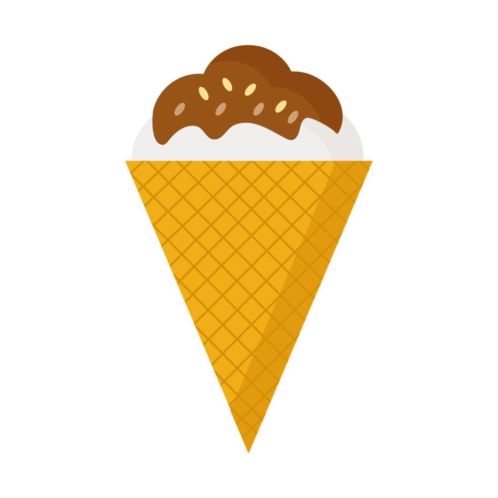 White ice cream in a cone with chocolate and nuts on a white background vector