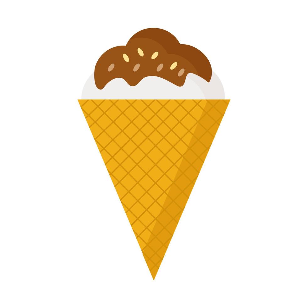 helado blanco en un cono con chocolate y nueces sobre un fondo blanco vector