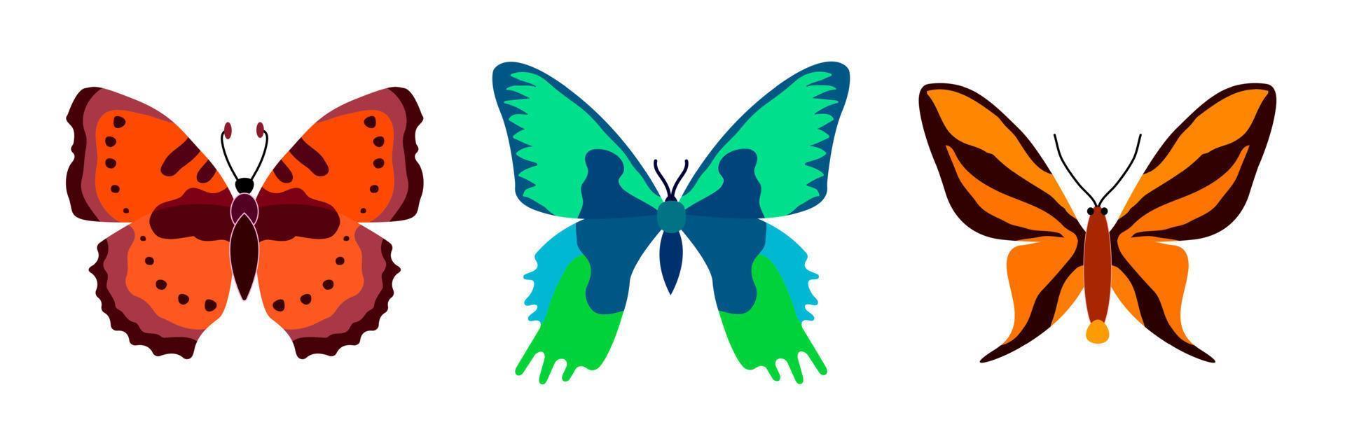 Collection of butterflies on a white background. Isolated cartoon icon set, decorative insect. vector