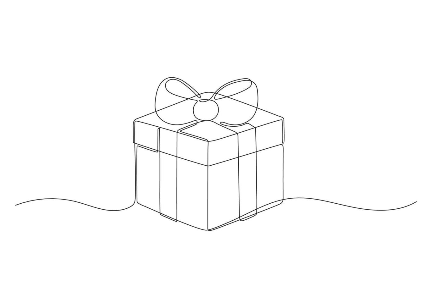 Gift box for Christmas, birthday or holiday, continuous one art line drawing. Present box, wrapped package with ribbon bow. Surprise on party and celebration. Vector outline illustration