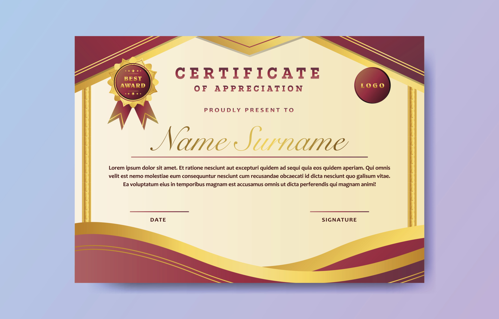 Red Gold Certificate of Appreciation Background 11875489 Vector Art at