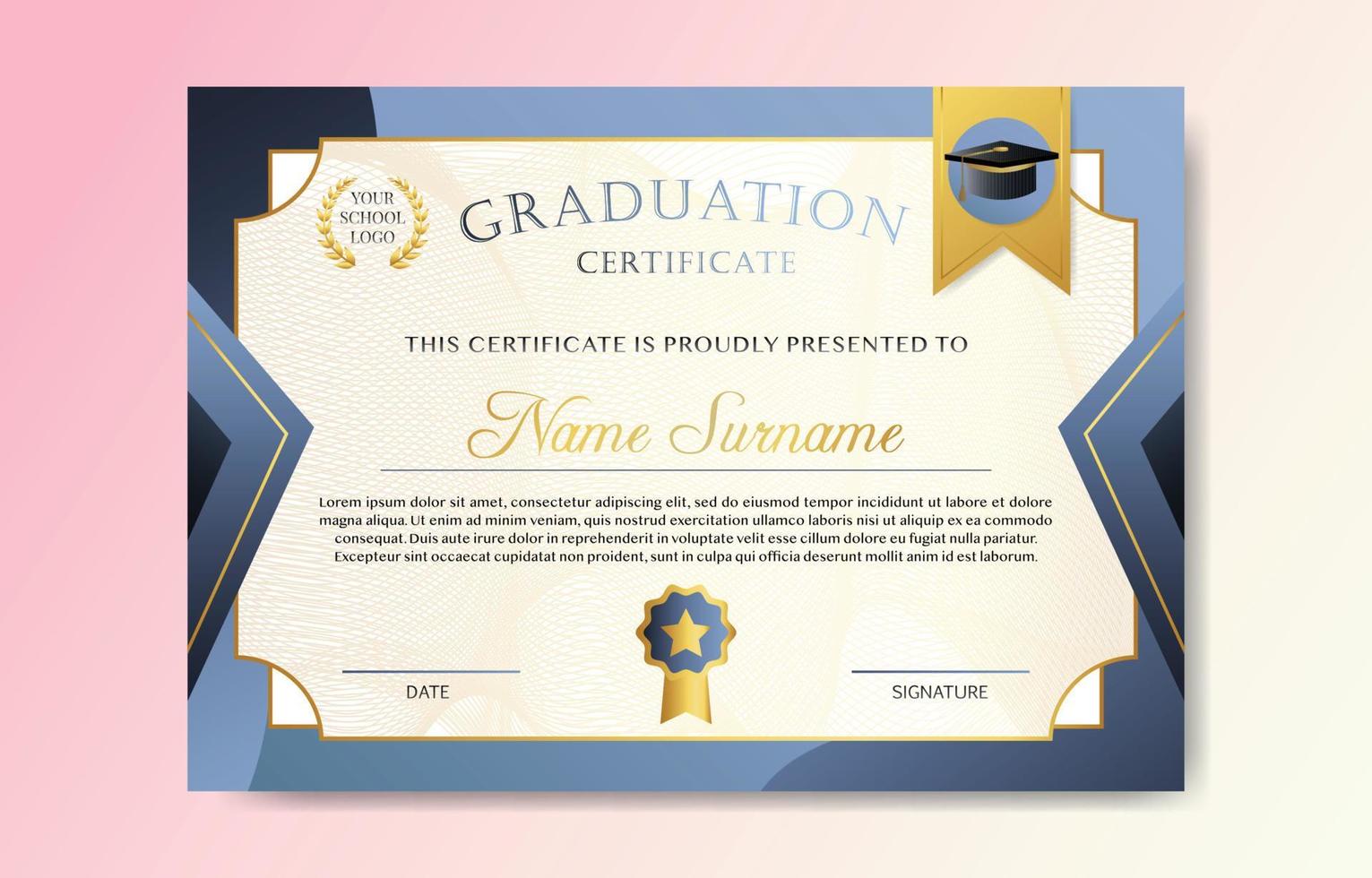 Blue Graduation Certificate Template Background vector