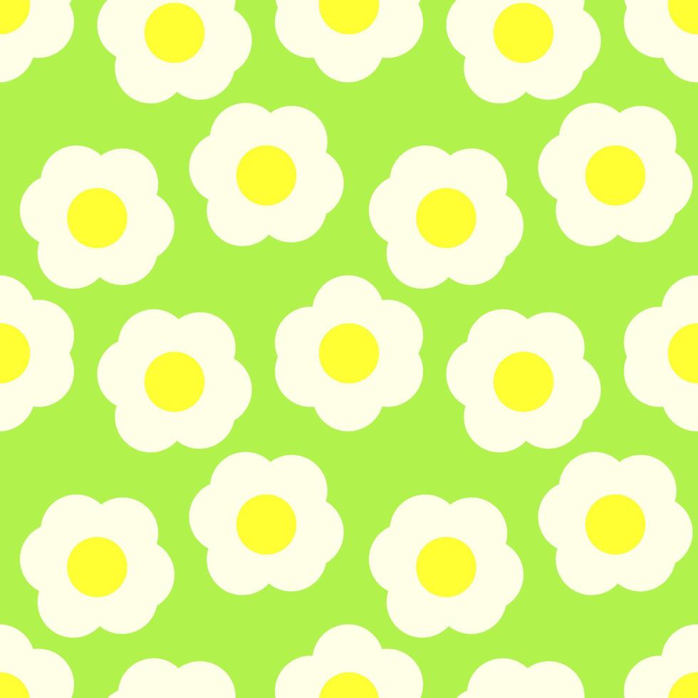 Seamless vector large white flowers on green background in y2k style.