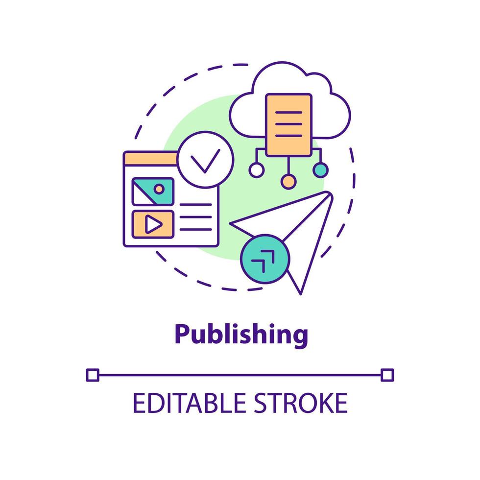Publishing concept icon. Content management system feature abstract idea thin line illustration. Media items. Isolated outline drawing. Editable stroke. vector
