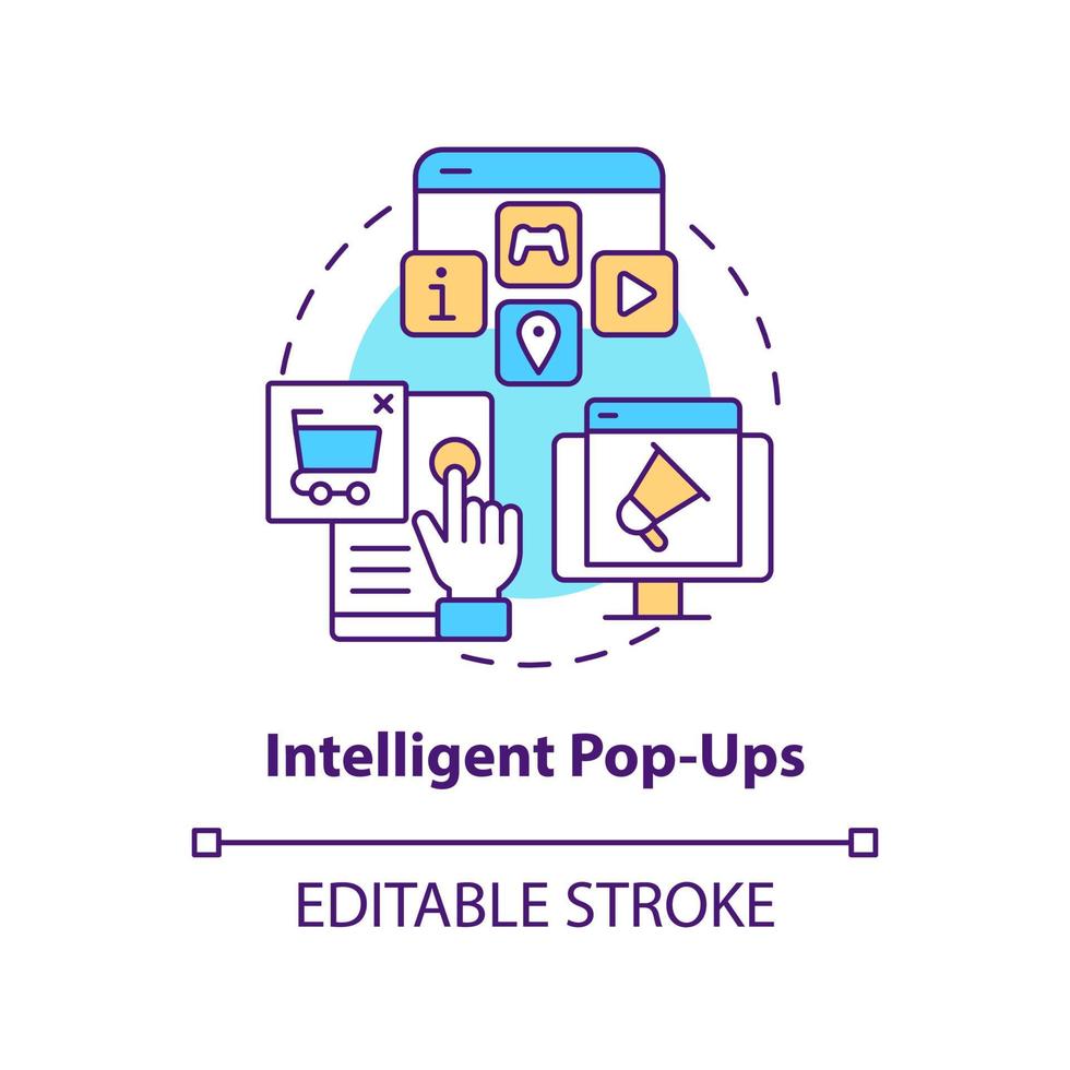 Intelligent pop-ups concept icon. Boosting conversation with dynamic content abstract idea thin line illustration. Isolated outline drawing. Editable stroke. vector