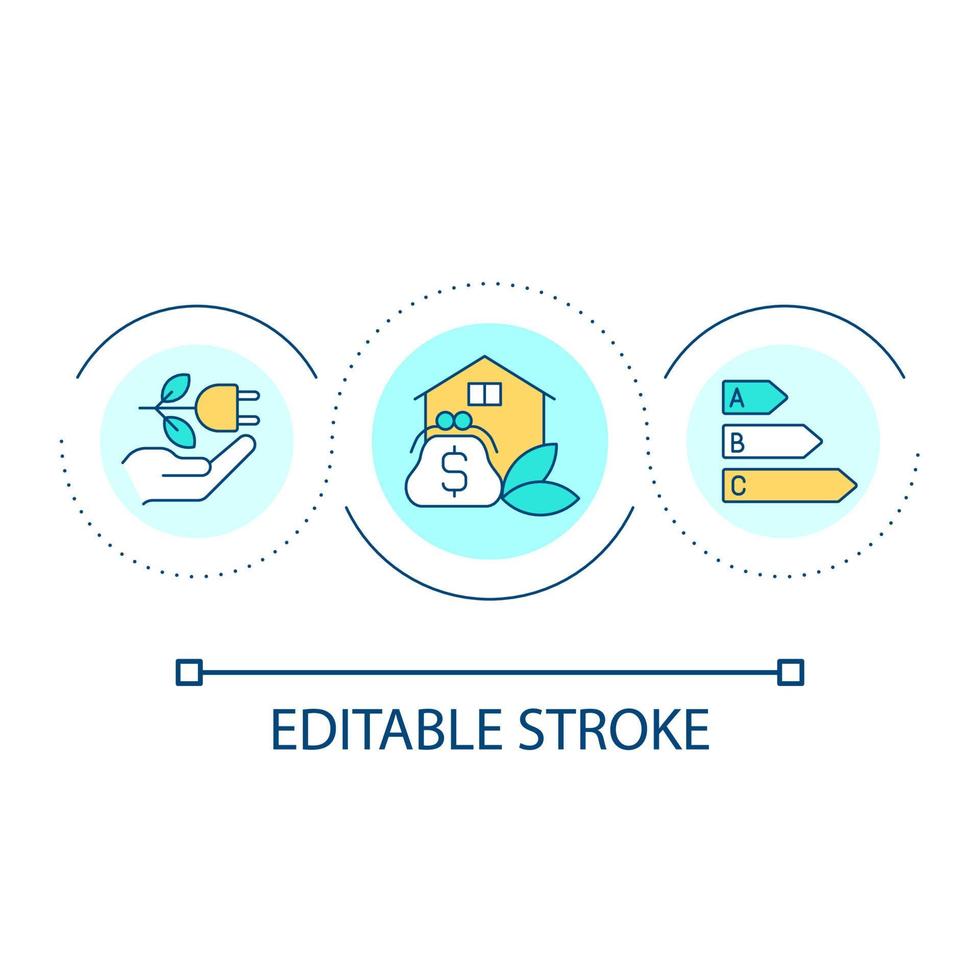 Appliance energy label loop concept icon. Less power consumption. Electrical device for home abstract idea thin line illustration. Isolated outline drawing. Editable stroke. vector