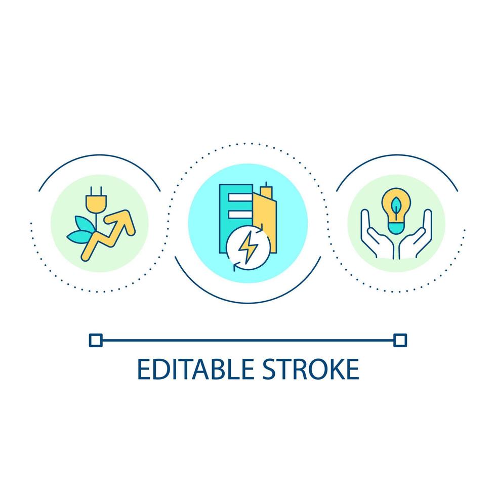 Energy efficiency at workplace loop concept icon. Sustainable electricity consumption in office abstract idea thin line illustration. Isolated outline drawing. Editable stroke. vector