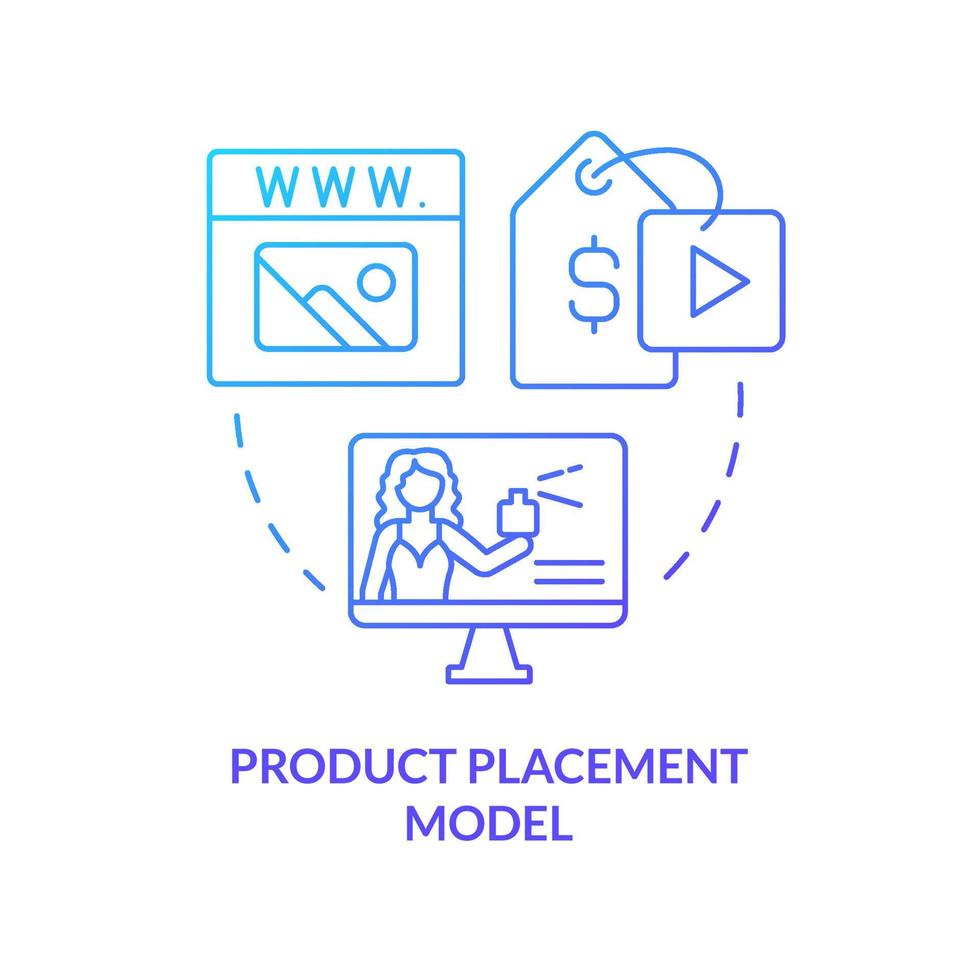 icono de concepto de gradiente azul del modelo de colocación de productos. Mención de marca en línea. creador modelo de negocio idea abstracta ilustración de línea delgada. dibujo de contorno aislado. vector