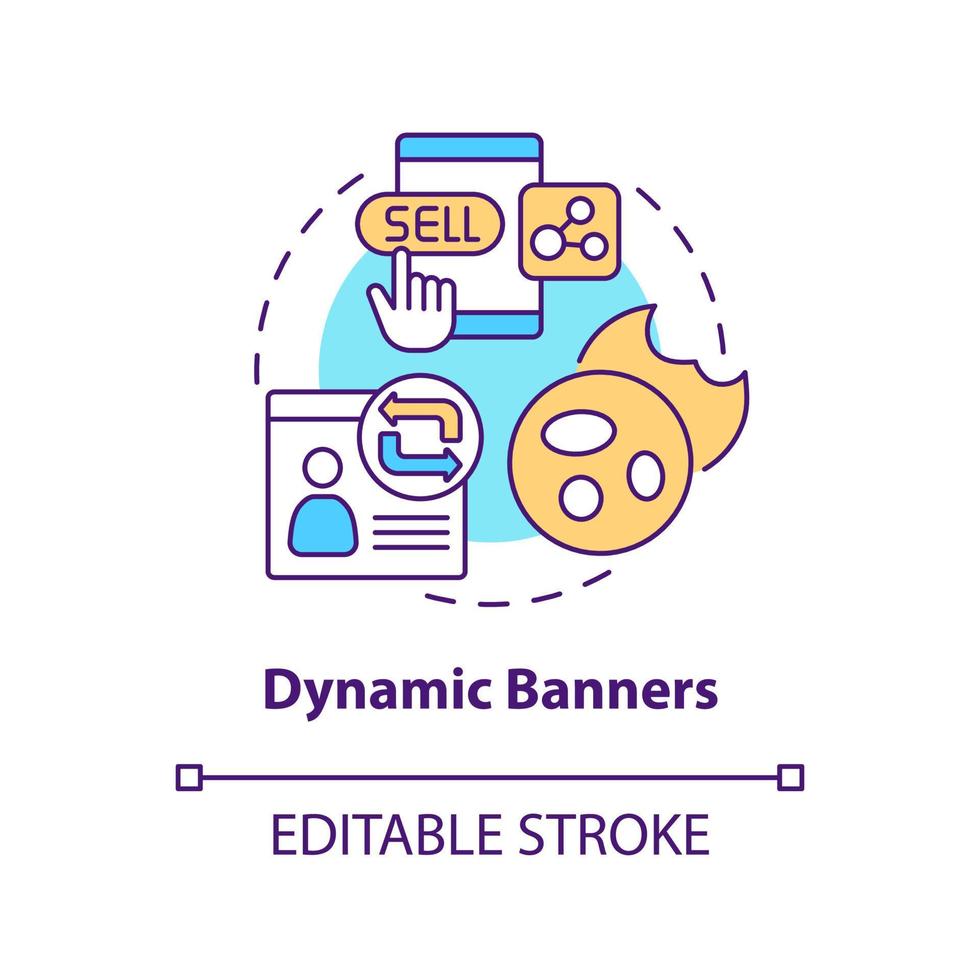 Dynamic banners concept icon. Way to use dynamic content abstract idea thin line illustration. Creative advertisement. Isolated outline drawing. Editable stroke. vector