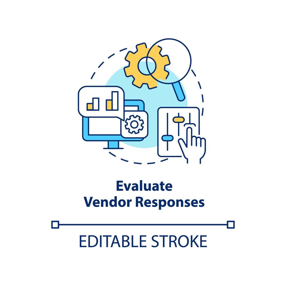 evaluar el icono del concepto de respuestas del proveedor. seleccionando la mejor ilustración de línea delgada de idea abstracta de cms. sitio web de negocios dibujo de contorno aislado. trazo editable. vector