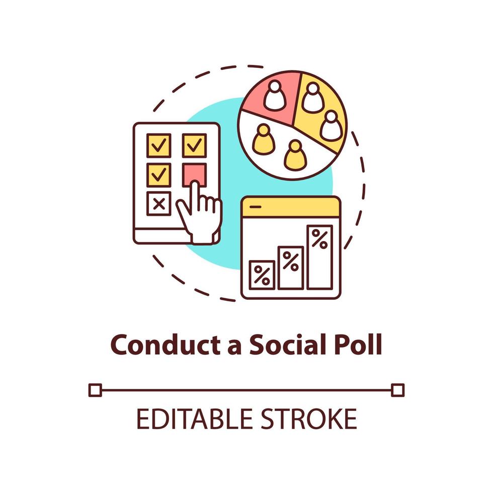Conduct social poll concept icon. Media embeddedness use method abstract idea thin line illustration. Target audience. Isolated outline drawing. Editable stroke. vector