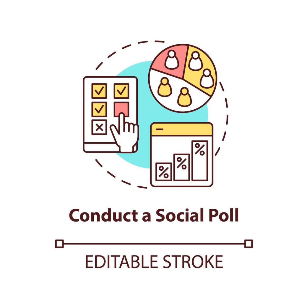 Conduct social poll concept icon. Media embeddedness use method abstract idea thin line illustration. Target audience. Isolated outline drawing. Editable stroke. vector