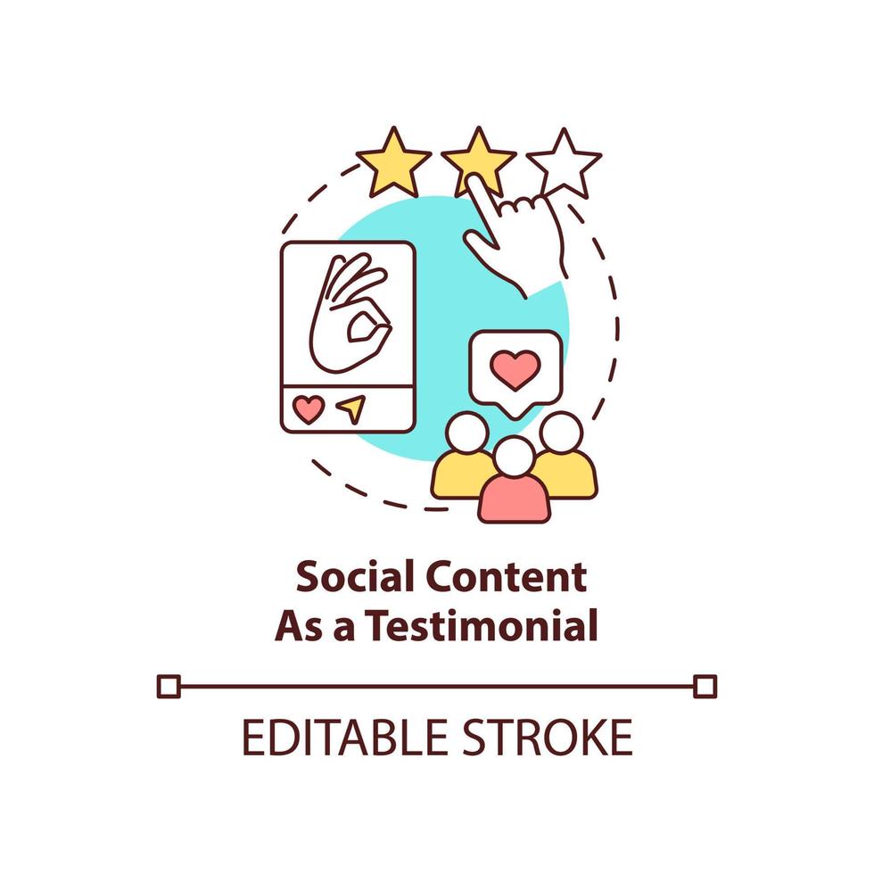 Social content as testimonial concept icon. Technique for embedded media use abstract idea thin line illustration. Isolated outline drawing. Editable stroke. vector