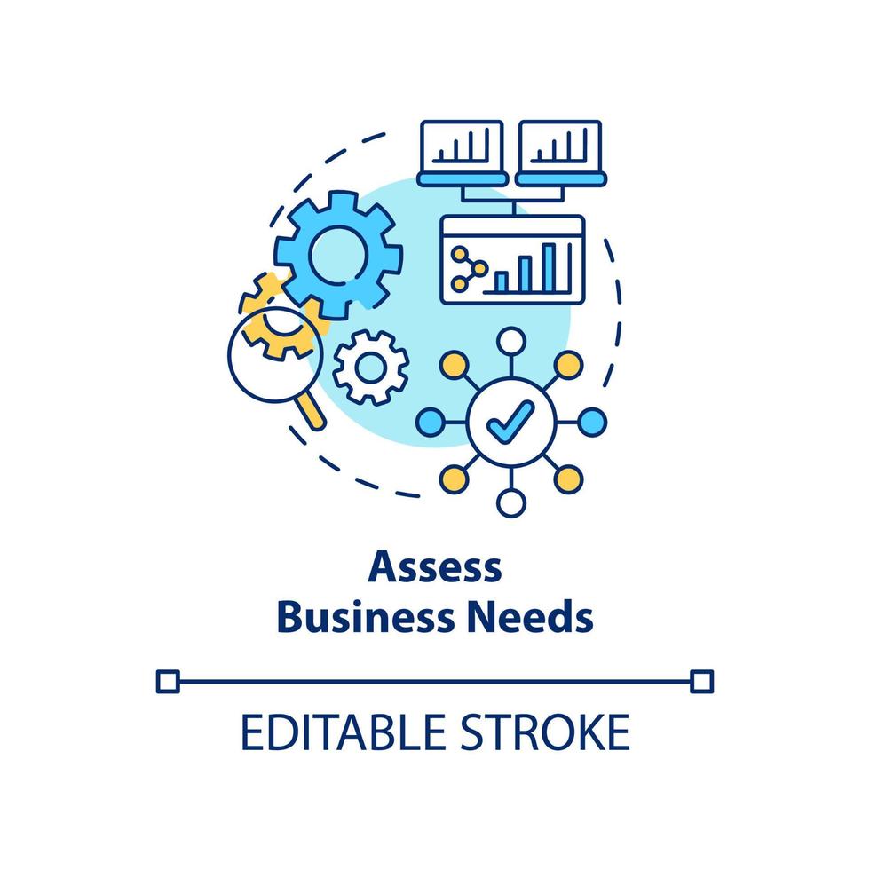 Assess business needs concept icon. Selecting best CMS abstract idea thin line illustration. Business website. Isolated outline drawing. Editable stroke. vector