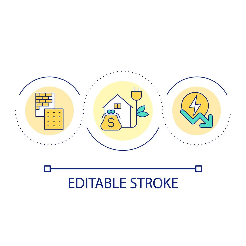 Constructing energy efficient buildings loop concept icon. Building materials. Technologies abstract idea thin line illustration. Isolated outline drawing. Editable stroke. vector