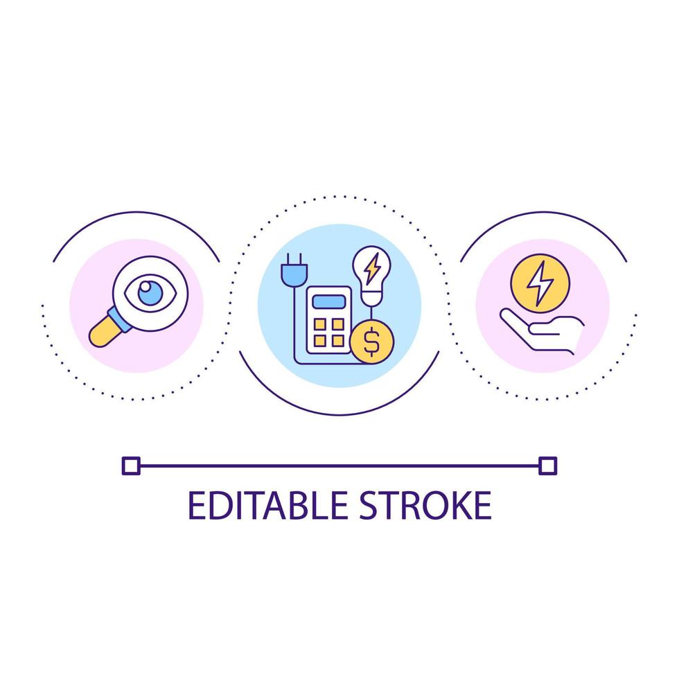 Evaluate utilities expenditures loop concept icon. Accounting costs. Electricity consumption bill abstract idea thin line illustration. Isolated outline drawing. Editable stroke. vector