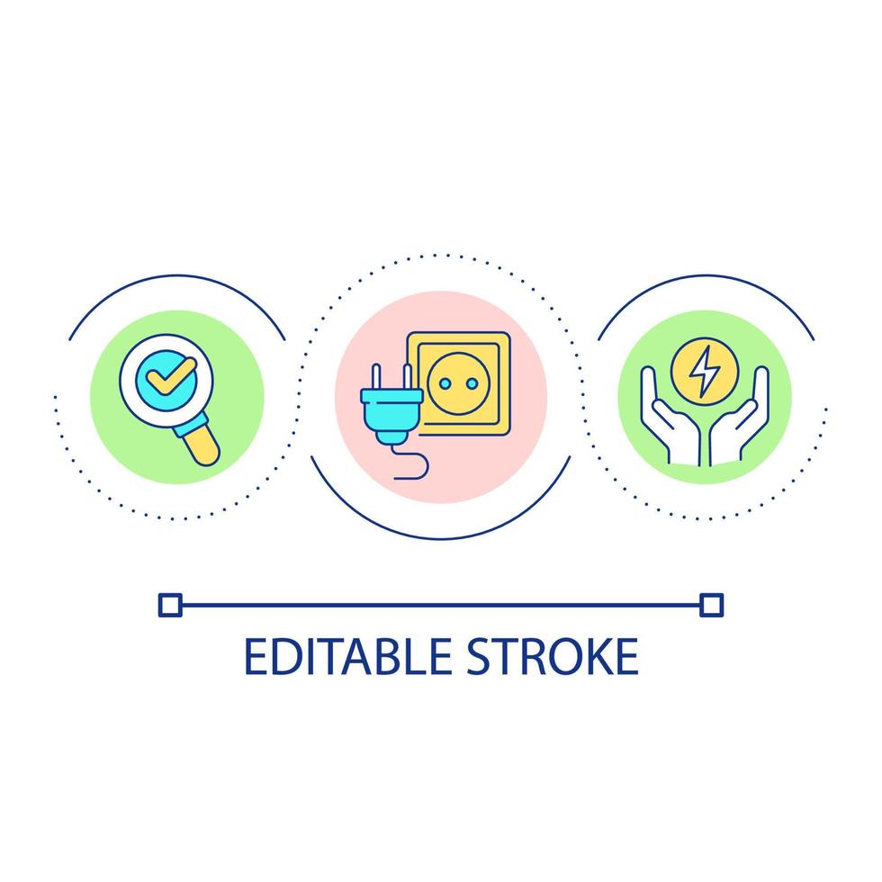 Unplug electric appliances when leaving loop concept icon. Managing electricity at home abstract idea thin line illustration. Isolated outline drawing. Editable stroke. vector