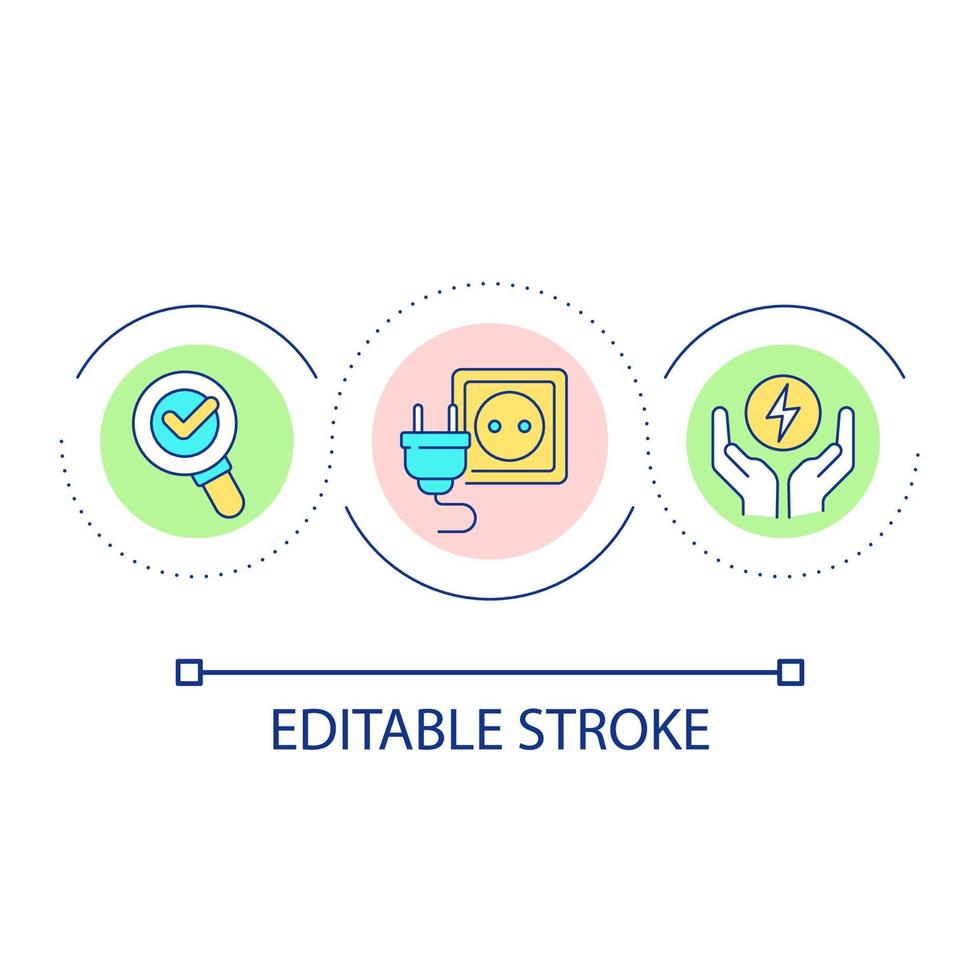 Unplug electric appliances when leaving loop concept icon. Managing electricity at home abstract idea thin line illustration. Isolated outline drawing. Editable stroke. vector