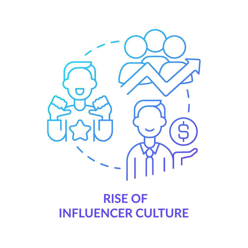 Rise of influencer culture blue gradient concept icon. Internet platform. Social media trend abstract idea thin line illustration. Isolated outline drawing. vector