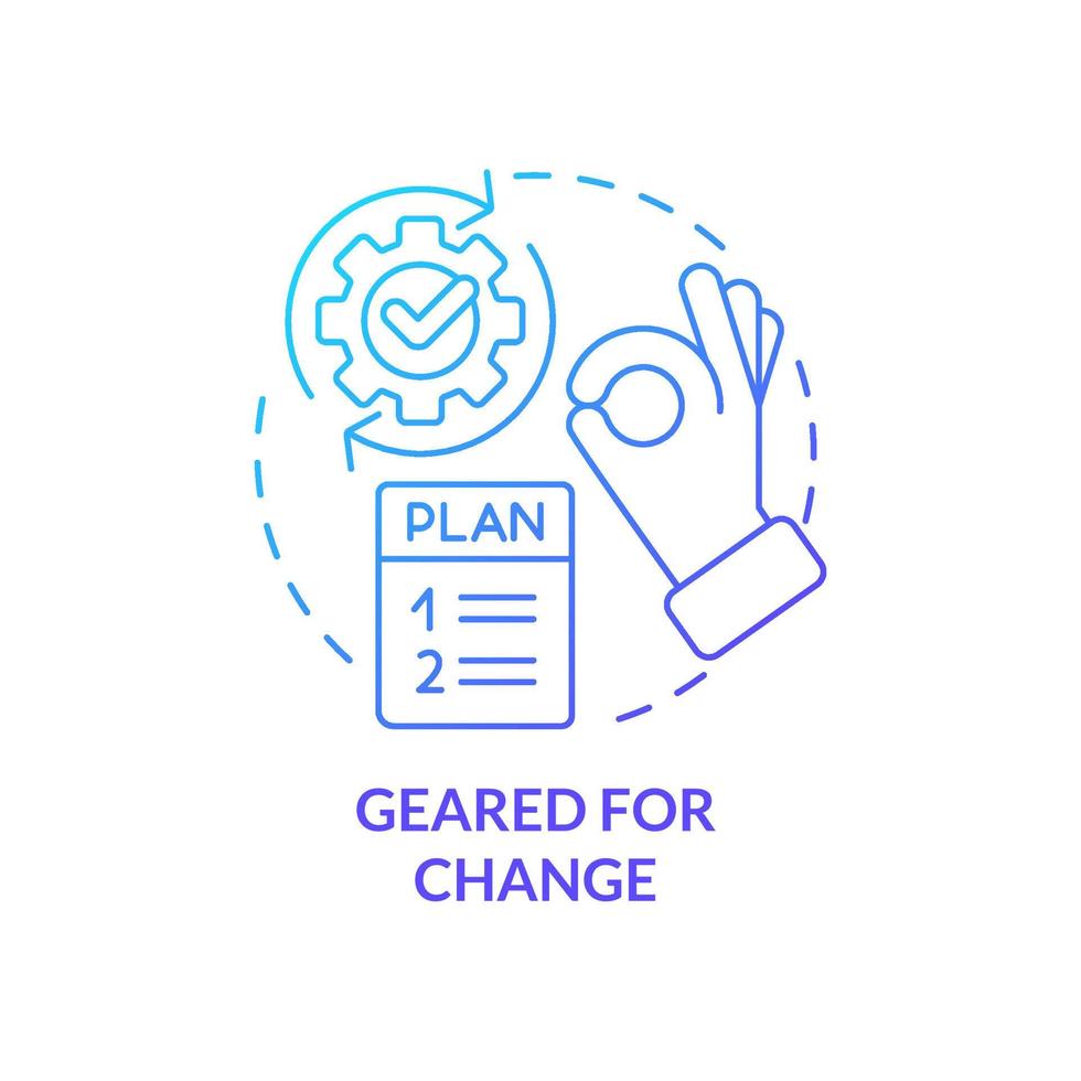 Geared for change blue gradient concept icon. Flexibility benefit. Key element of business plan abstract idea thin line illustration. Isolated outline drawing. vector