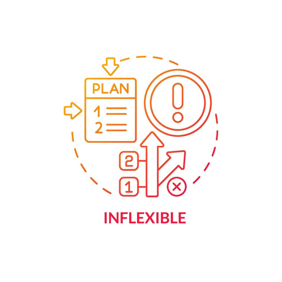 Inflexible red gradient concept icon. Business growth restrictions. Disadvantage of planning abstract idea thin line illustration. Isolated outline drawing. vector