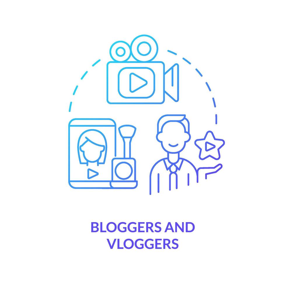 Bloggers and vloggers blue gradient concept icon. Video topic. Content for social media. Type of creators abstract idea thin line illustration. Isolated outline drawing. vector