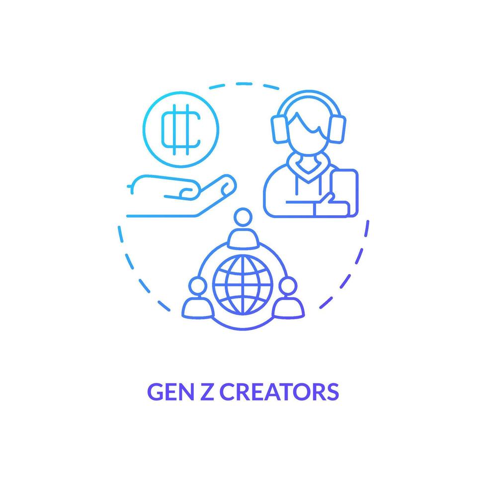 icono de concepto de gradiente azul de los creadores de la generación z. nuevo enfoque empresarial. bloguera adolescente. creador economía tendencia idea abstracta ilustración de línea delgada. dibujo de contorno aislado. vector