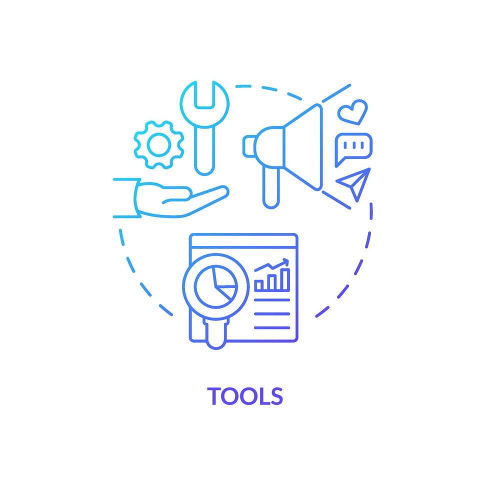 Tools blue gradient concept icon. Marketing instruments. Promotion. Creator economy stakeholder abstract idea thin line illustration. Isolated outline drawing. vector