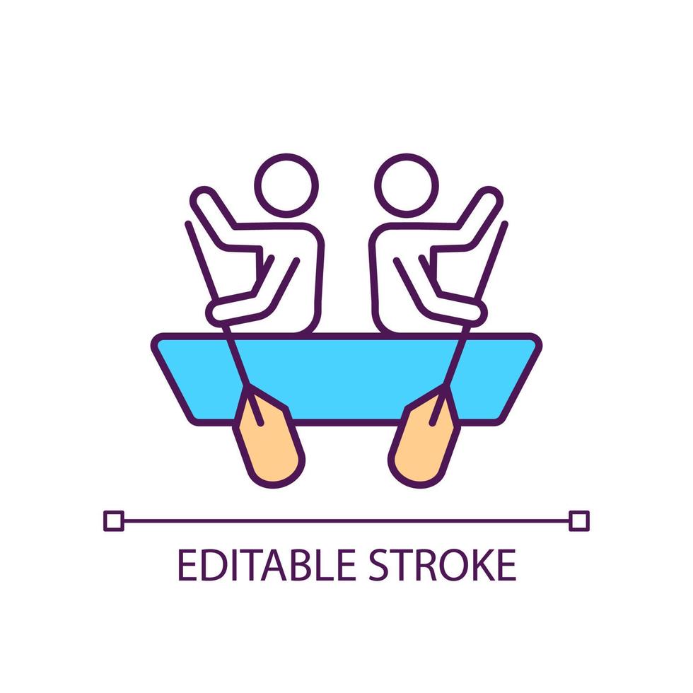 Rowing in different directions RGB color icon. Applying force in opposite ways. Paddling and kayaking. Isolated vector illustration. Simple filled line drawing. Editable stroke.