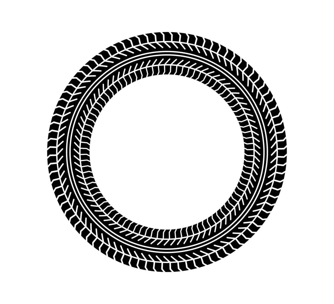 Auto tire tread circle frame. Car and motorcycle tire pattern, wheel tyre tread track print. Black tyre round border. Vector illustration isolated on white background