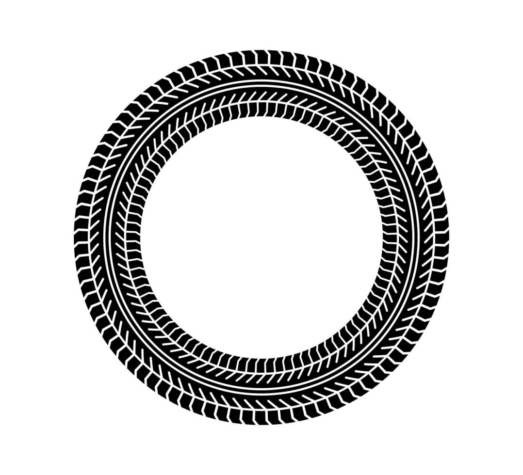 Auto tire tread circle frame. Car and motorcycle tire pattern, wheel tyre tread track print. Black tyre round border. Vector illustration isolated on white background