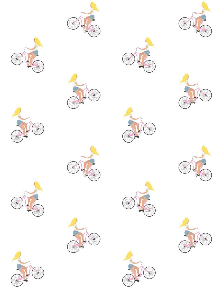 Vector seamless pattern of flat girl on a bicycle