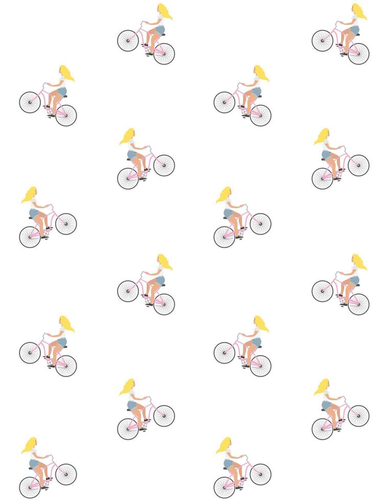 Vector seamless pattern of flat girl on a bicycle