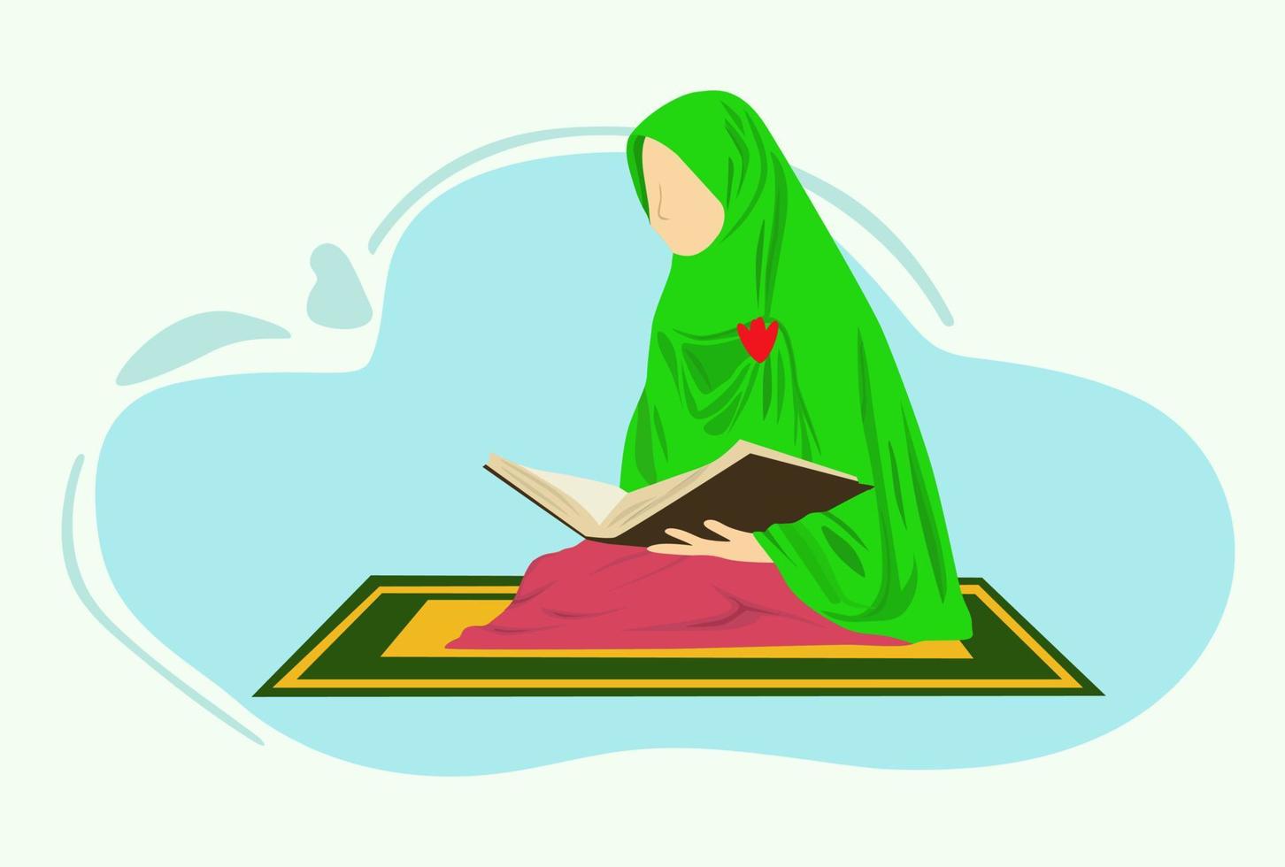 woman reading the Koran against a sky blue background. Vector Illustration