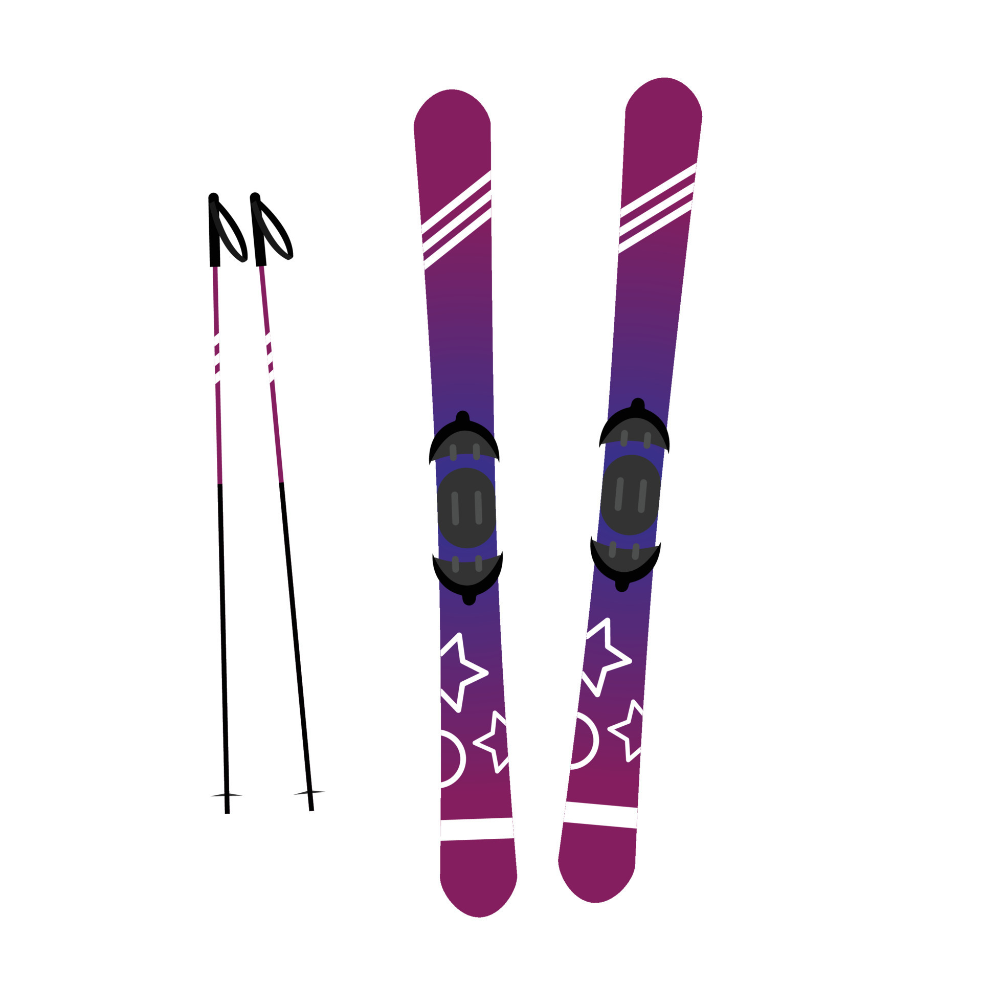 Purple alpine skis and sticks vector illustration isolated on white