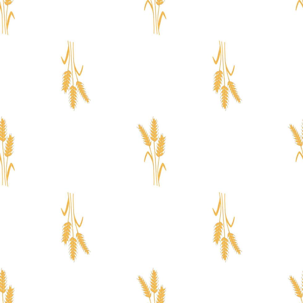 patrón sin costuras con espiguillas y granos de trigo sobre fondo blanco. ilustración plana de dibujos animados vectoriales para embalaje de panadería, producción de harina, agricultura, diseño de cosecha vector