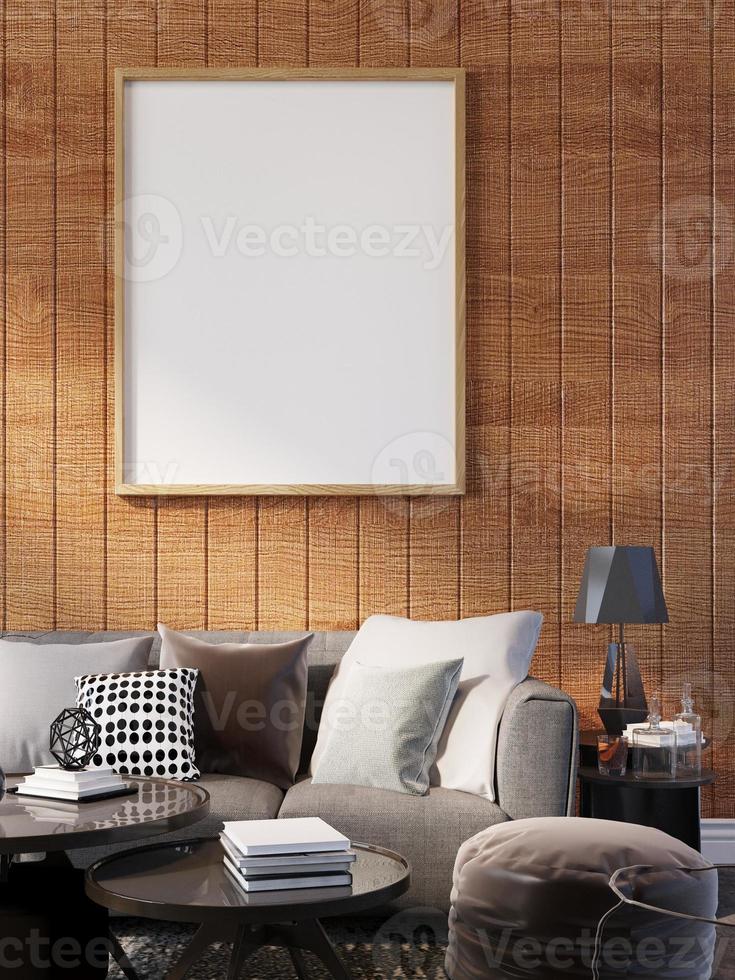 Poster Frame Mockup In Wall Scandinavian Living Room Interior photo