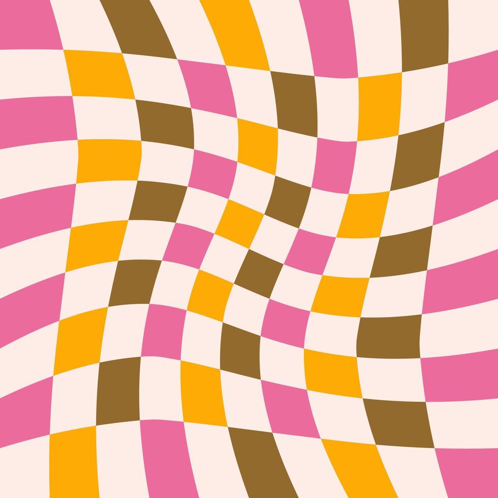 fondo colorido a cuadros retorcido. patrón de vectores abstractos. tablero de ajedrez psicodélico ondulado retro