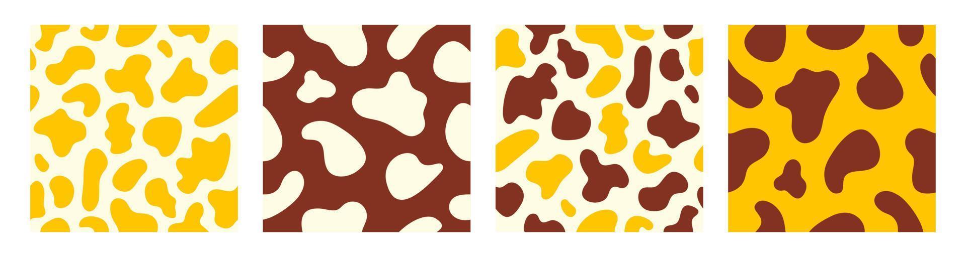 Trendy set seamless patterns of spotted animal skins. Abstract print in yellow, brown and beige colors. Vector illustration
