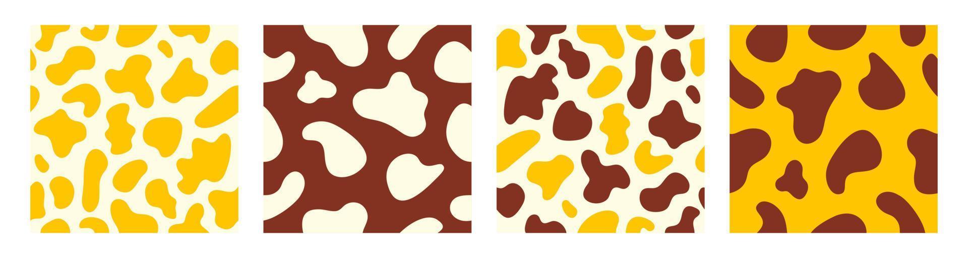 moda establecer patrones sin fisuras de pieles de animales manchados. impresión abstracta en colores amarillo, marrón y beige. ilustración vectorial vector