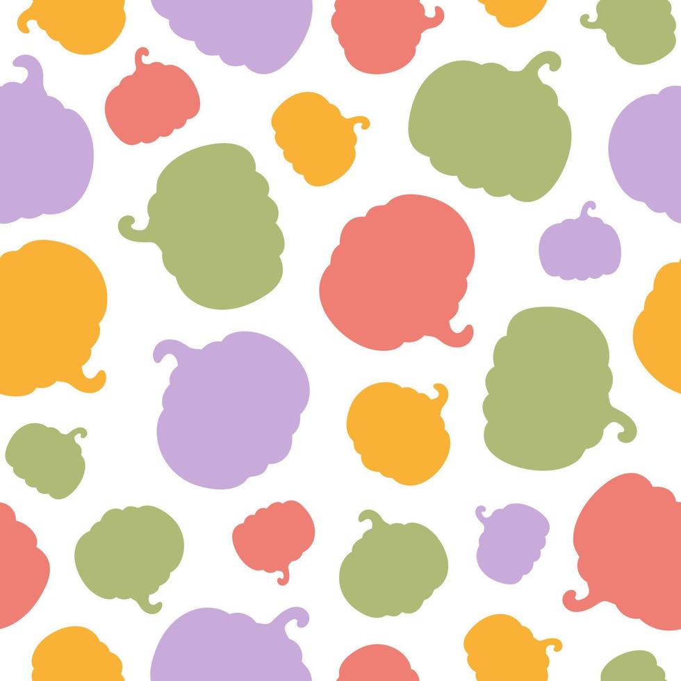 Colorful seamless pattern of silhouette flat pumpkins on a white background. Vector illustration