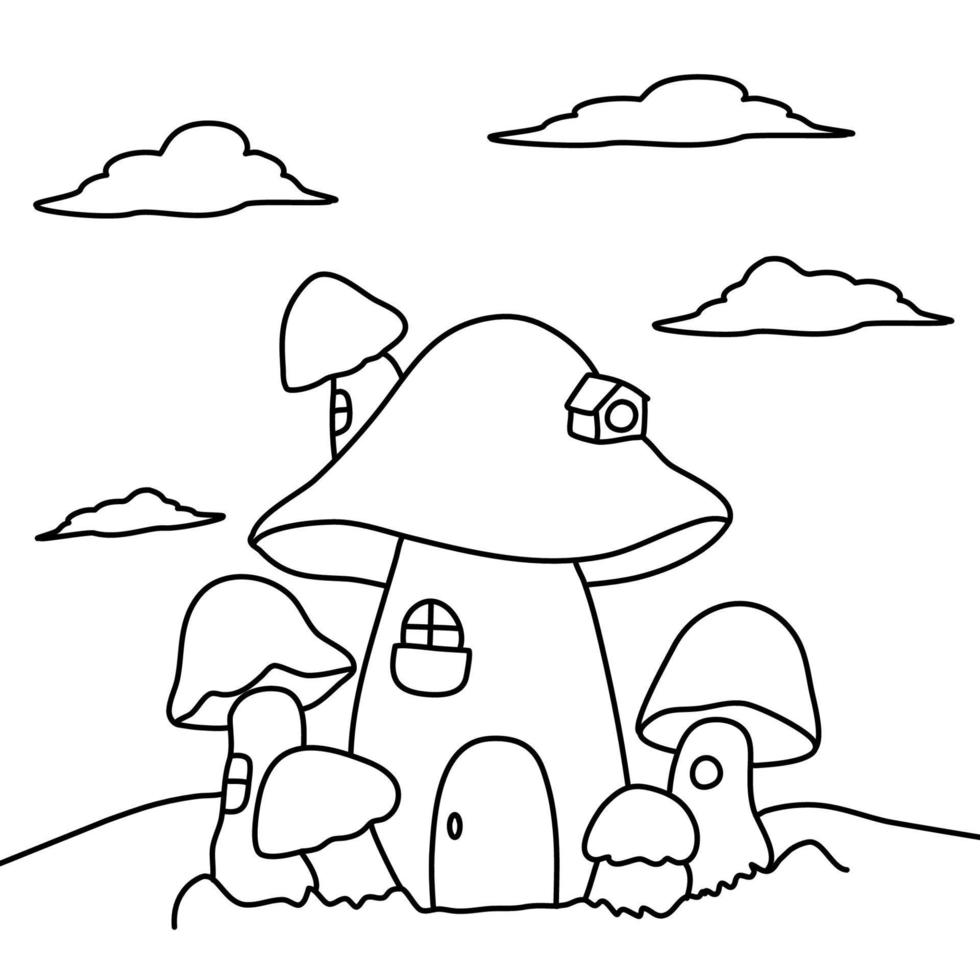 Coloring book mushroom house vector