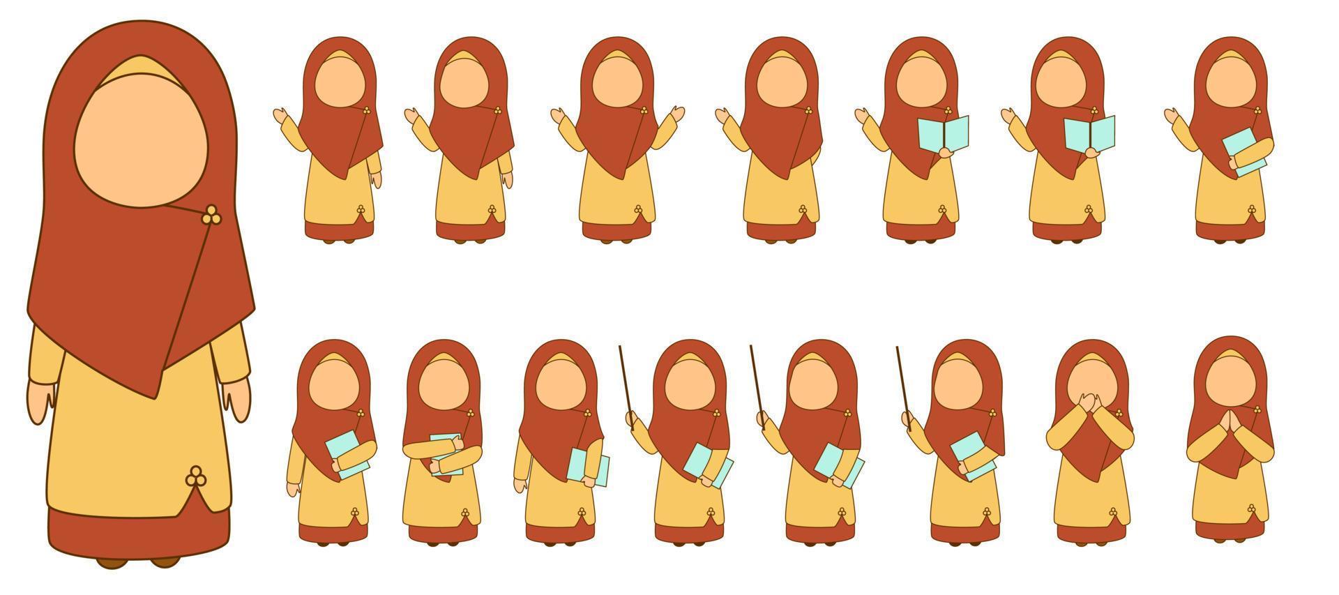 Muslim teacher illustration collection wearing hijab vector