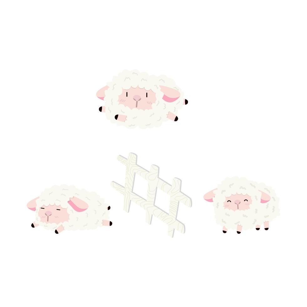 Cute sheeps jumping over the fence vector